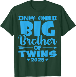 Only Child Big Brother of Twins 2025 Baby Shower Gifts T-Shirt - T-Shirt | Forest