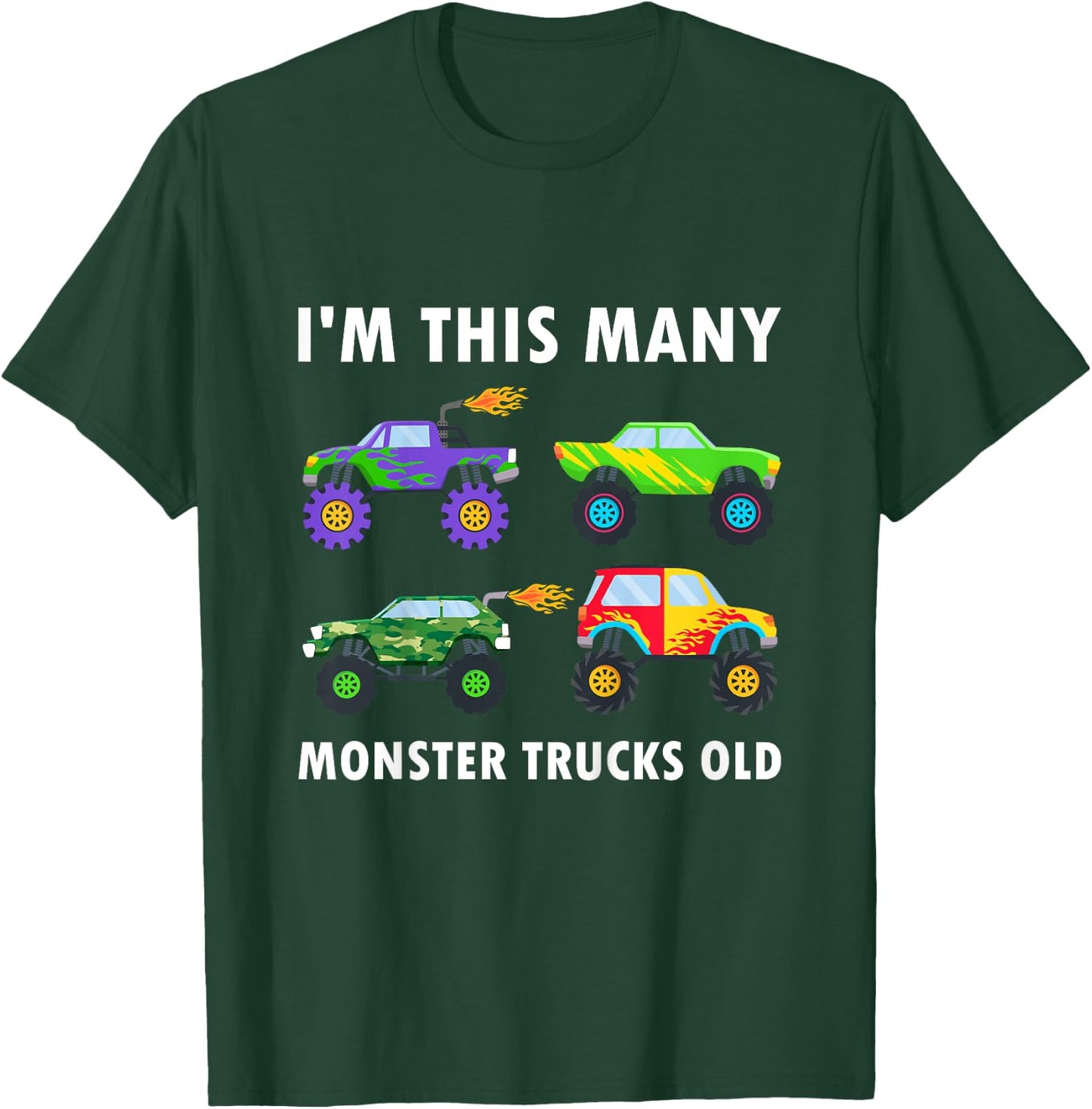 Kids 4 Years Old Boy Monster Trucks Old 4th Birthday Kids T-Shirt - T-Shirt | Forest