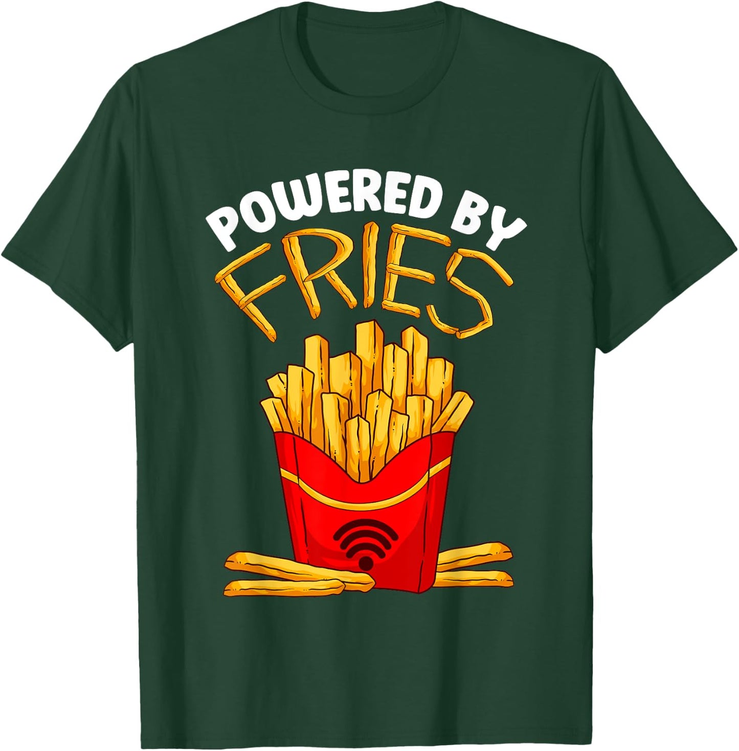 Powered By Fries Funny French Fry Fitness Trainer Gym Carbs T-Shirt - T-Shirt | Forest