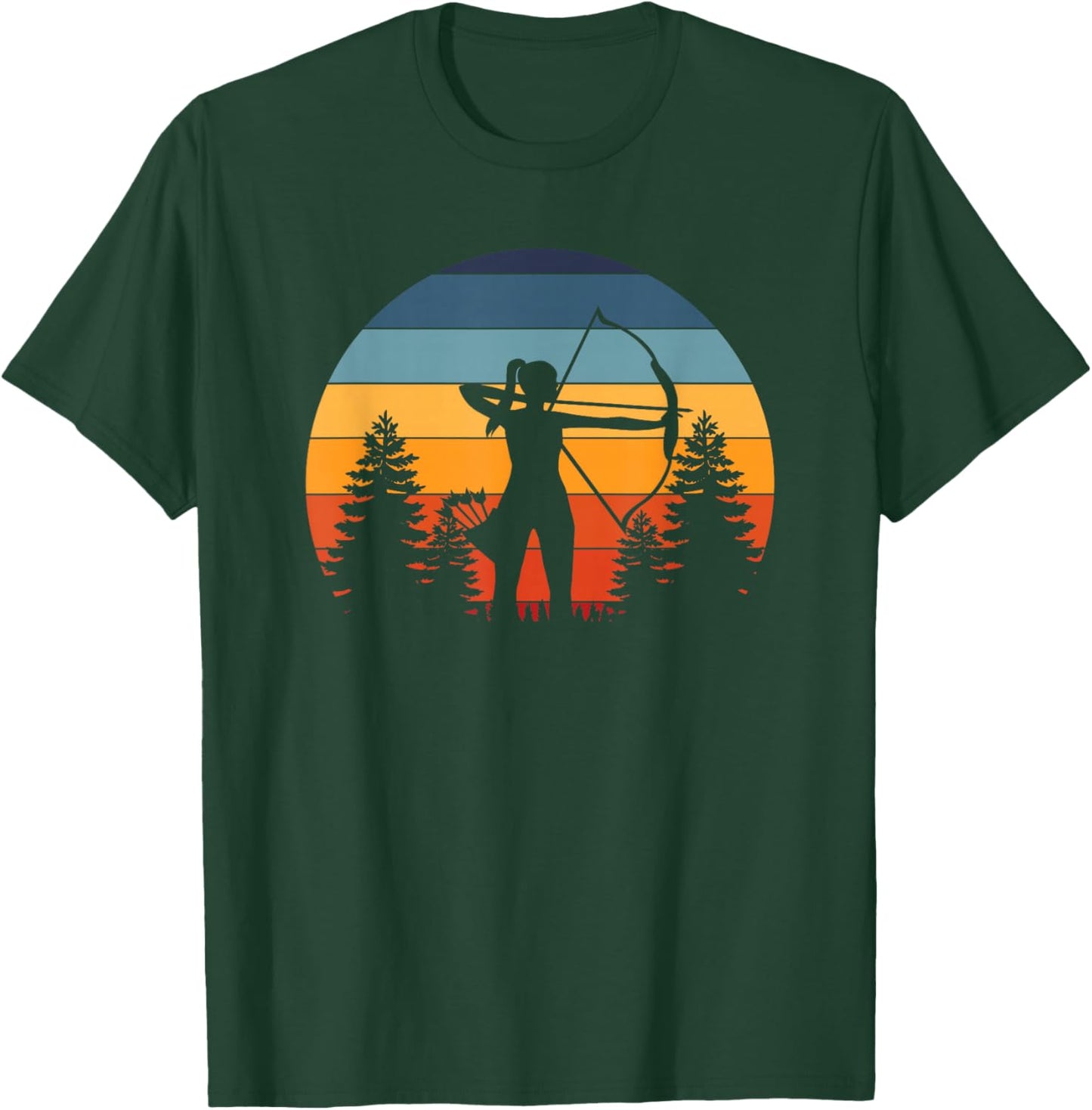 Archery Girl, Archer Bow, Vintage Retro Sunset, Nice Woman T-Shirt - T-Shirt | Forest