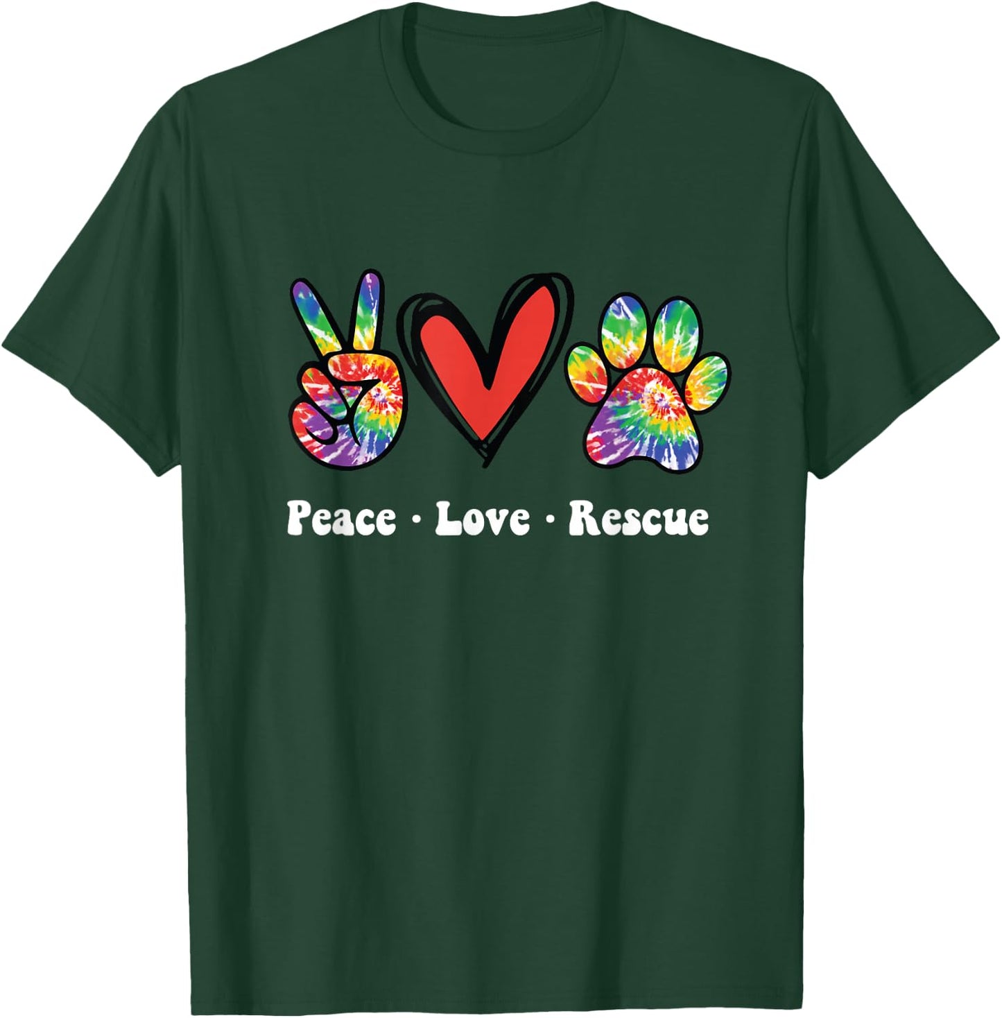 Peace Love and Rescue peace sign heart paw print cat and dog T-Shirt - T-Shirt | Forest