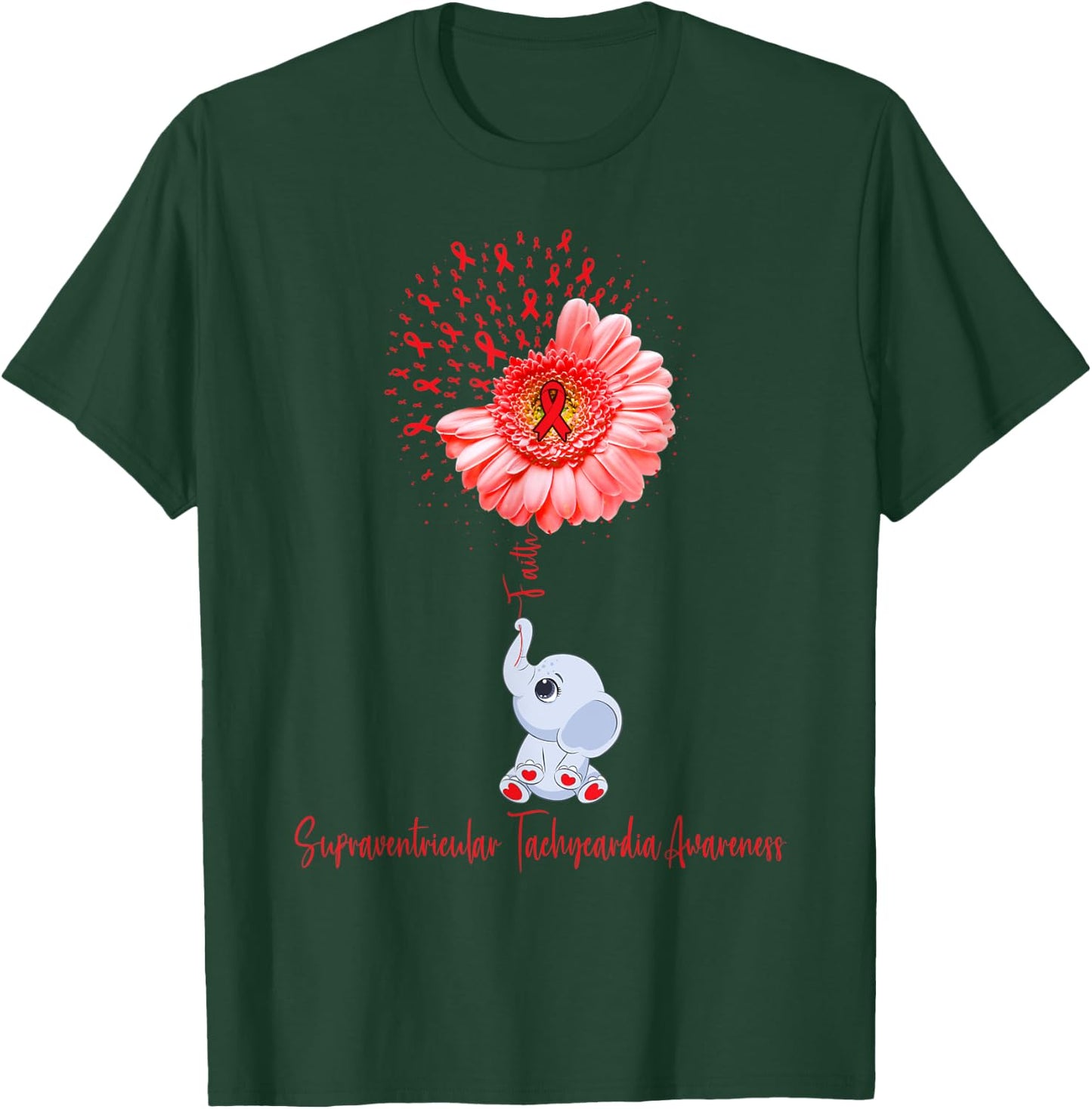 Supraventricular Tachycardia Awareness Faith Elephant T-Shirt - T-Shirt | Forest