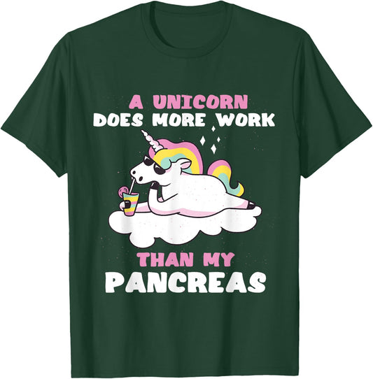 Pancreas Funny Unicorn Type 1 Diabetes Blood Sugar Insulin T-Shirt - T-Shirt | Forest