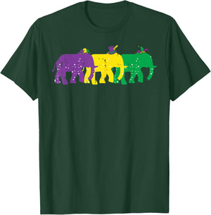 Elephants Purple Yellow Louisiana Mardi Gras Women Men Kids T-Shirt - T-Shirt | Forest