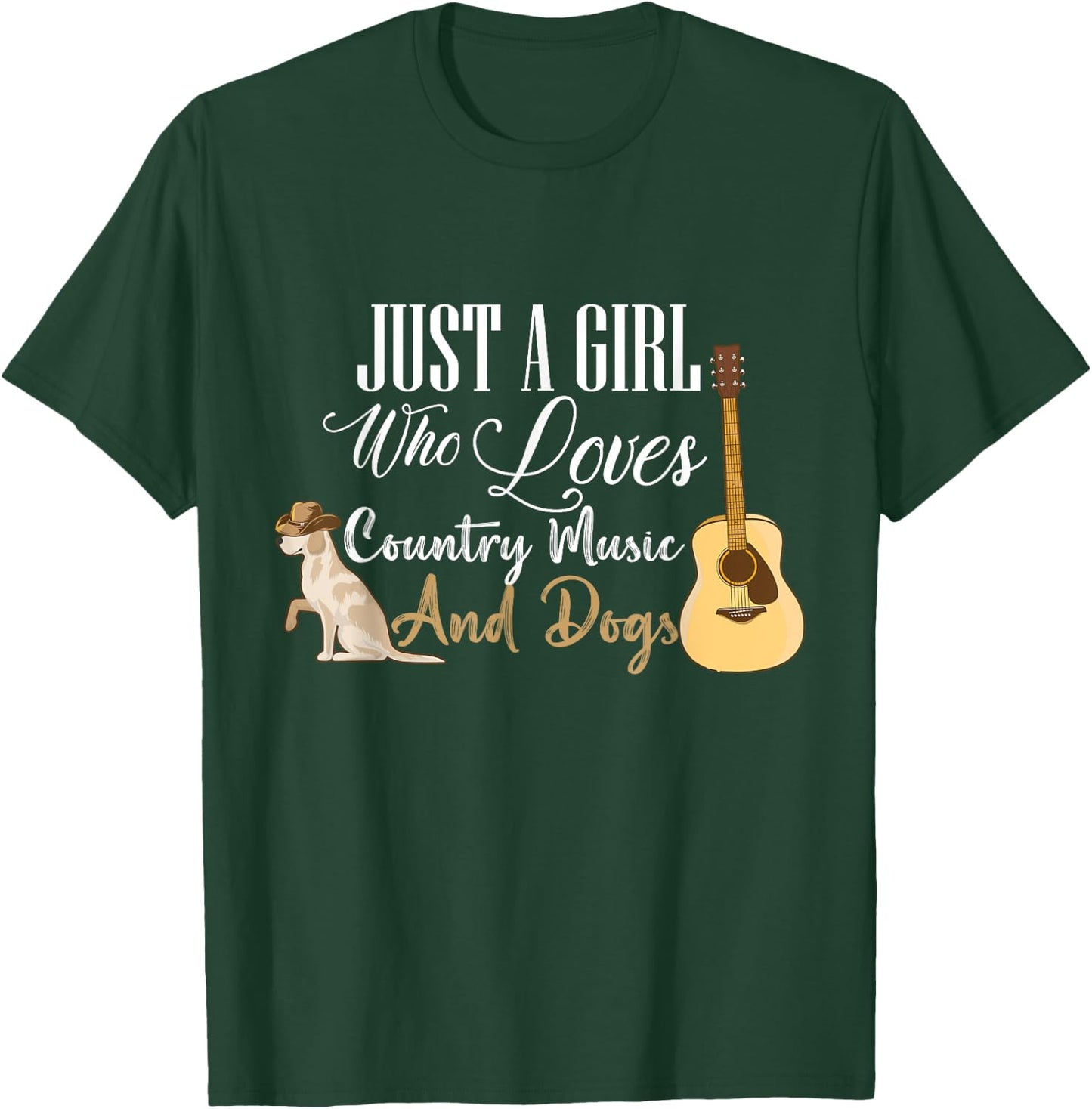 Just A Girl Who Loves Country Music And Dogs Dog Guitar T-Shirt - T-Shirt | Forest