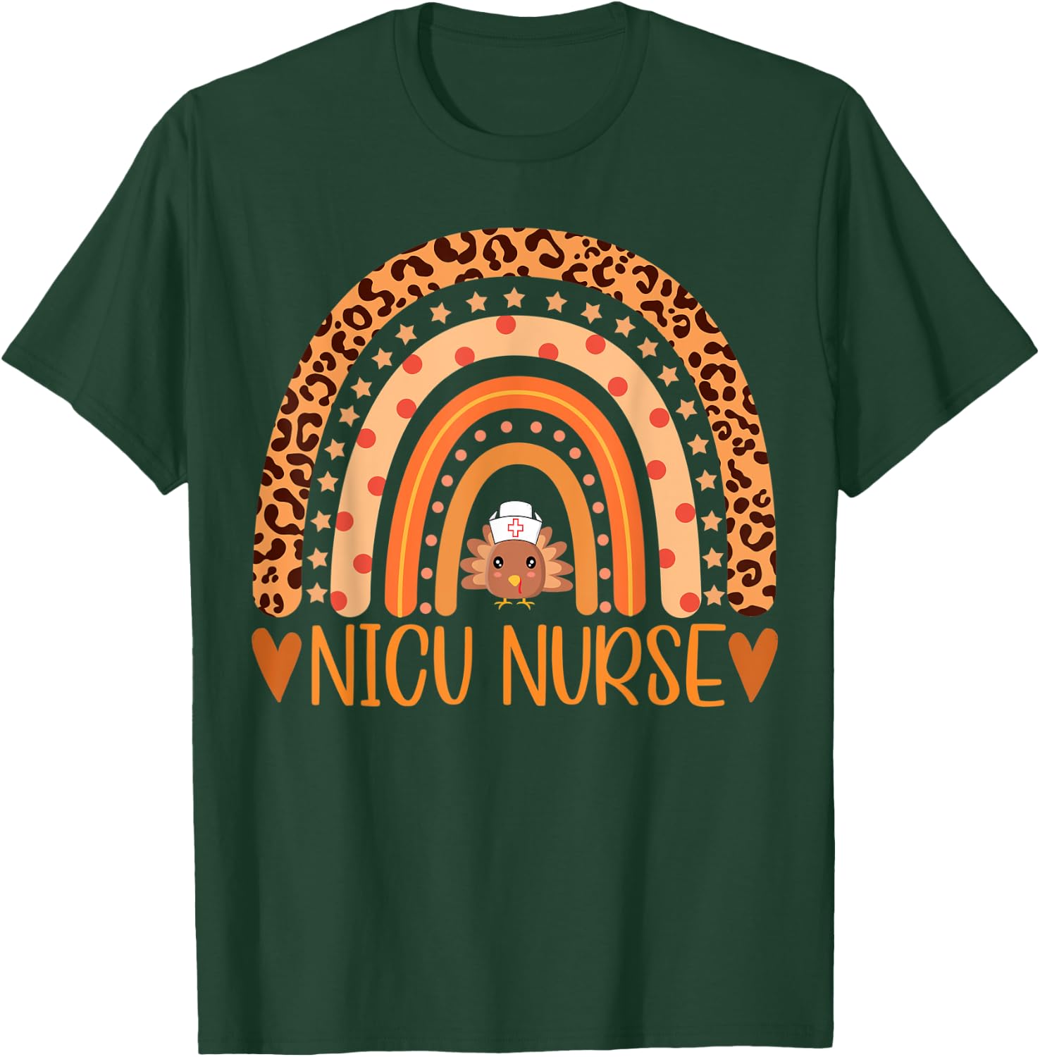 Turkey Nurse Leopard Thanksgiving NICU Nurse Rainbow Women T-Shirt - T-Shirt | Forest
