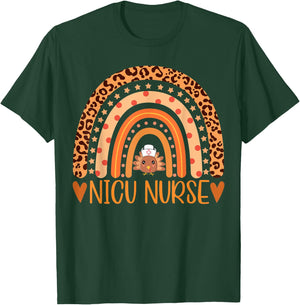 Turkey Nurse Leopard Thanksgiving NICU Nurse Rainbow Women T-Shirt - T-Shirt | Forest
