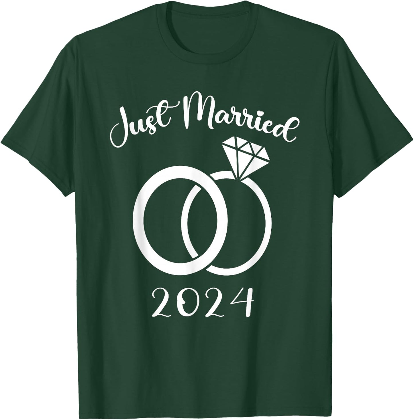 Just Married 2024 Wedding Rings Matching Couple Newlyweds T-Shirt - T-Shirt | Forest
