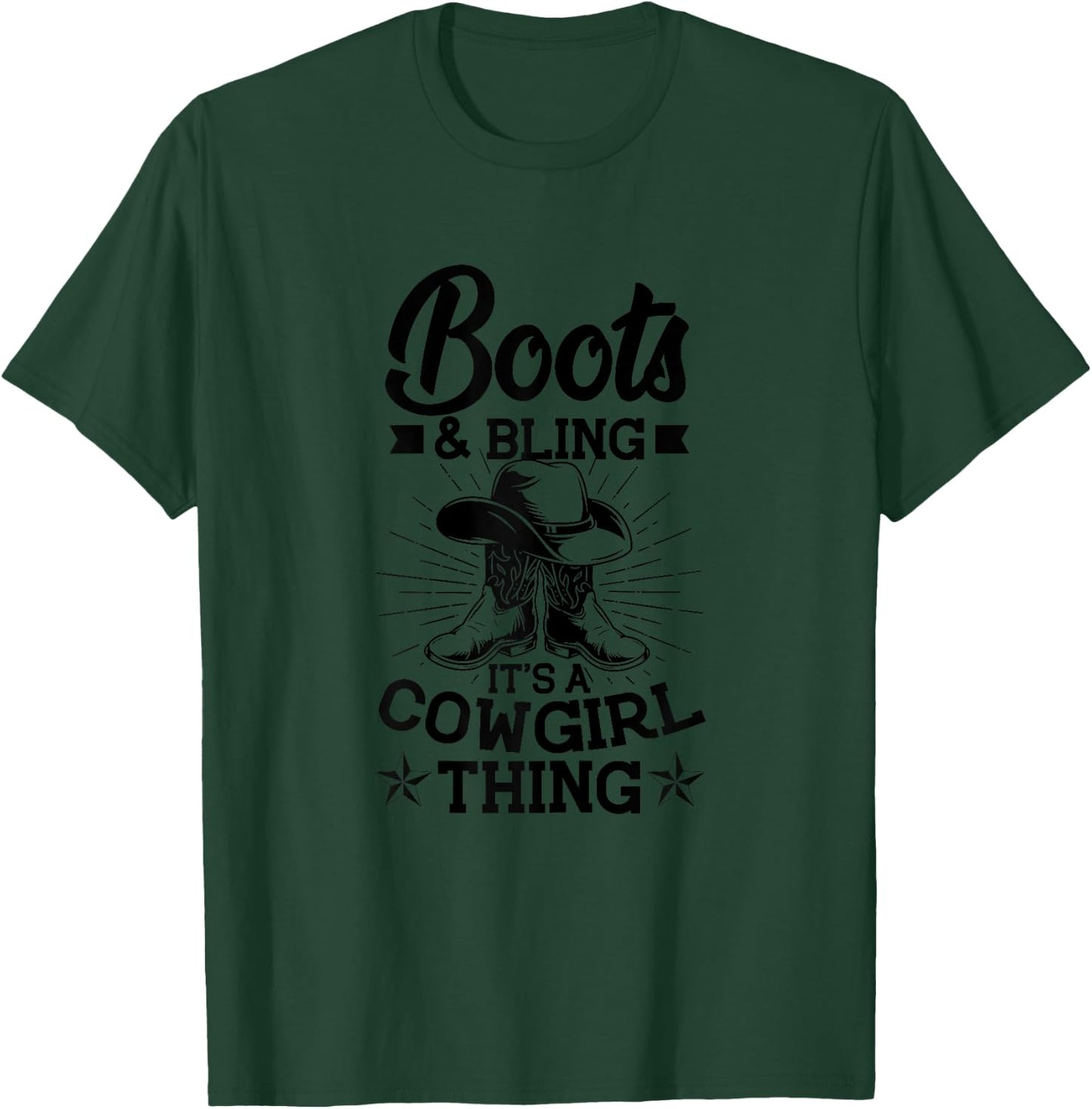 Cowgirl Boots and Hat Graphic Women Girls Cowgirl Western T-Shirt - T-Shirt | Forest