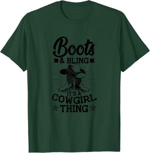 Cowgirl Boots and Hat Graphic Women Girls Cowgirl Western T-Shirt - T-Shirt | Forest
