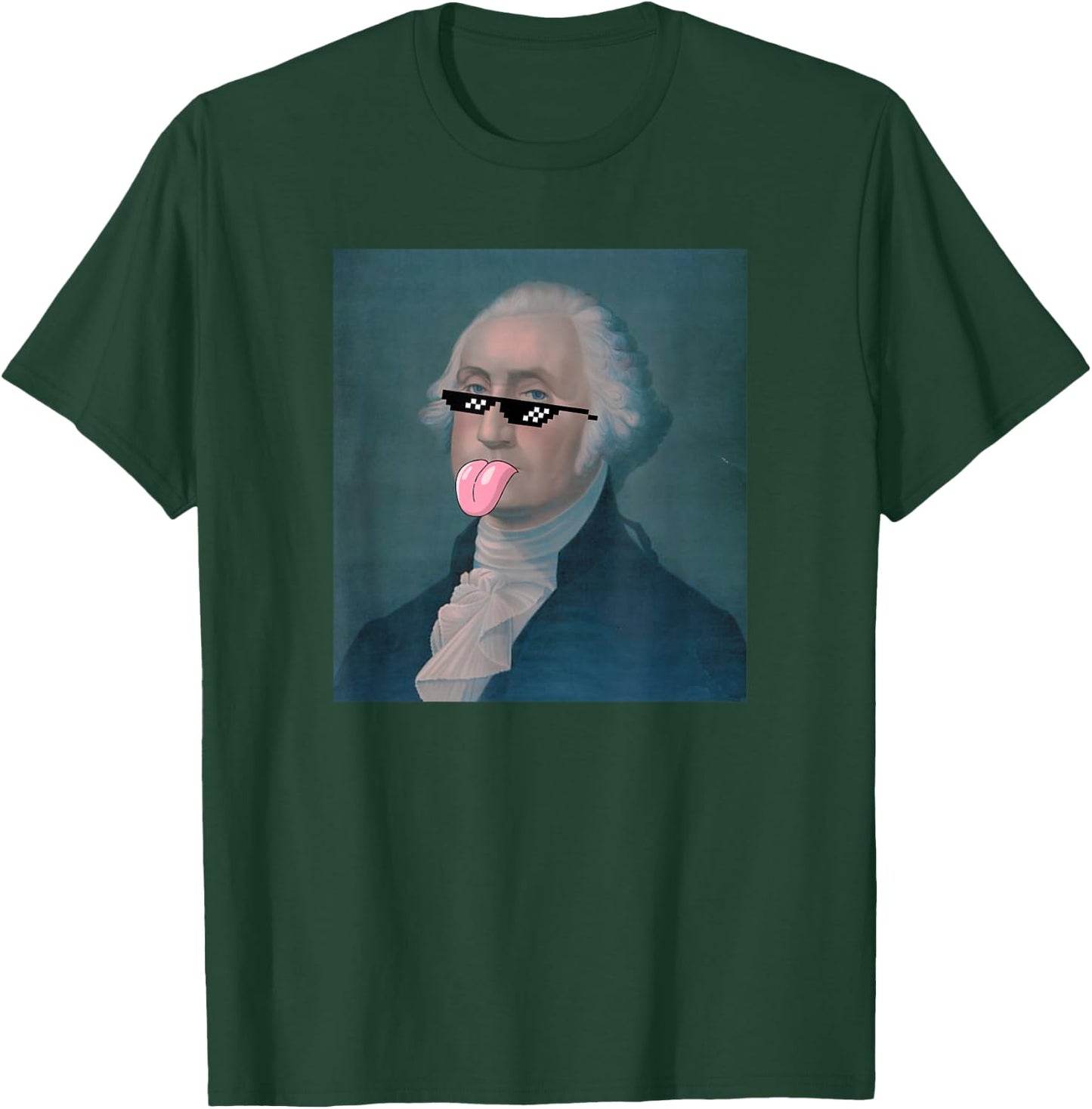 Funny George Sticking Tongue Out and Wearing Glasses T-Shirt - T-Shirt | Forest