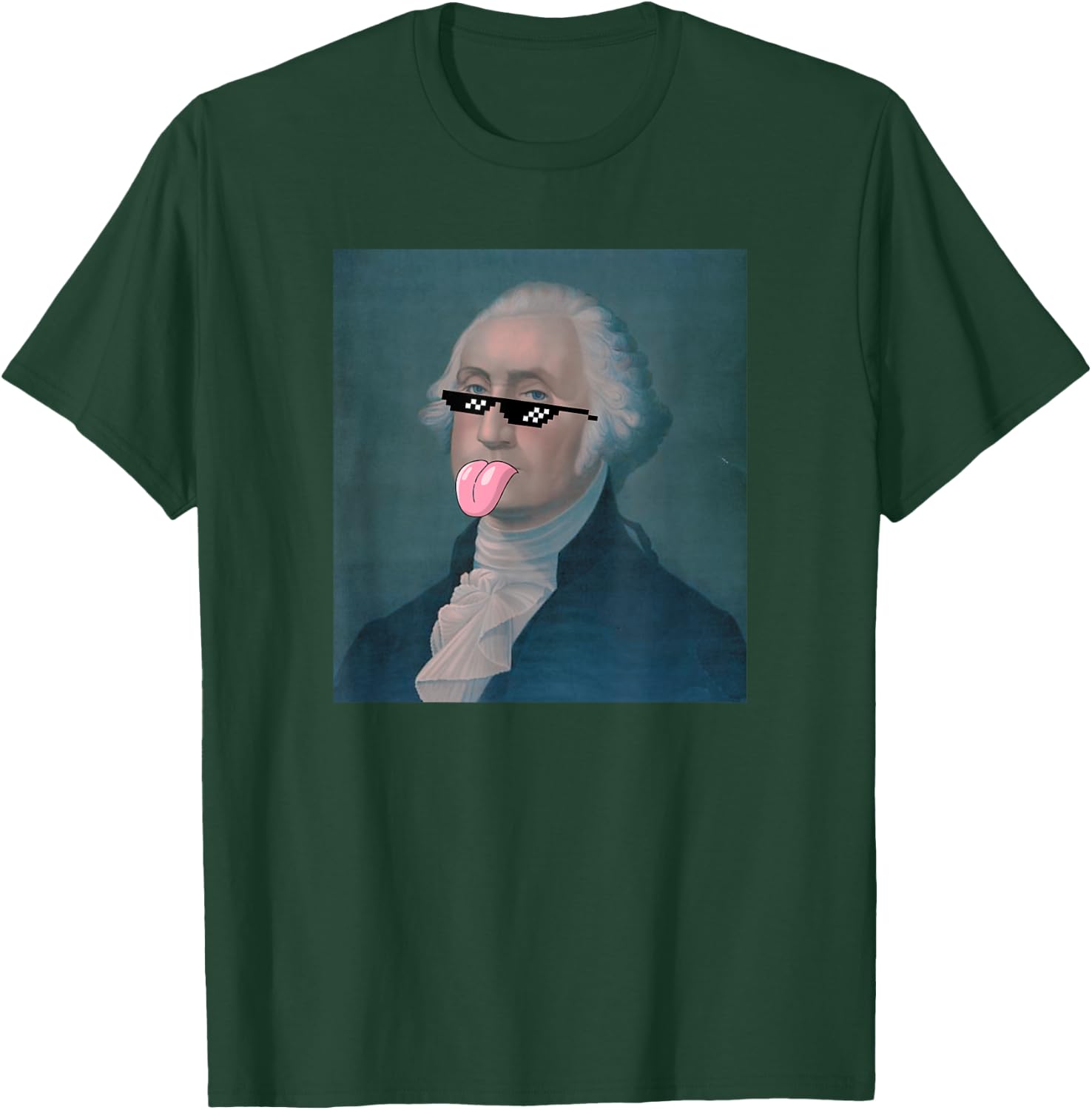 Funny George Sticking Tongue Out and Wearing Glasses T-Shirt - T-Shirt | Forest