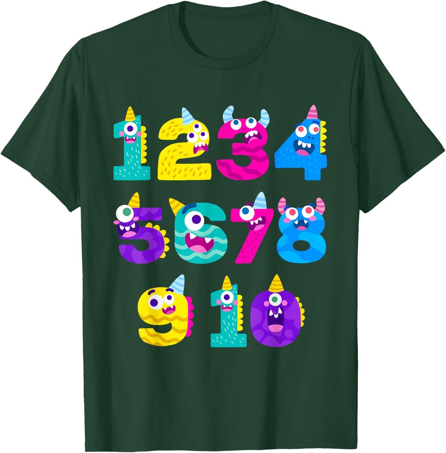 Funny Math Monster Numbers Learning | School Education T-Shirt - T-Shirt | Forest