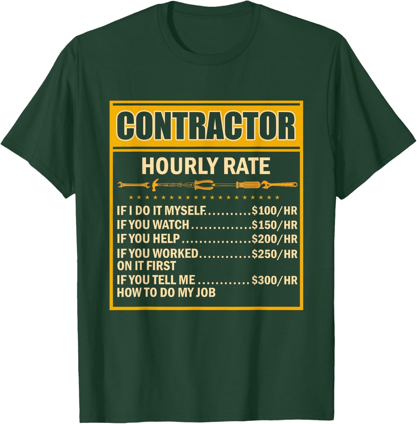 Handyman Price Chart Contractor Hourly Rate Labor T-Shirt - T-Shirt | Forest