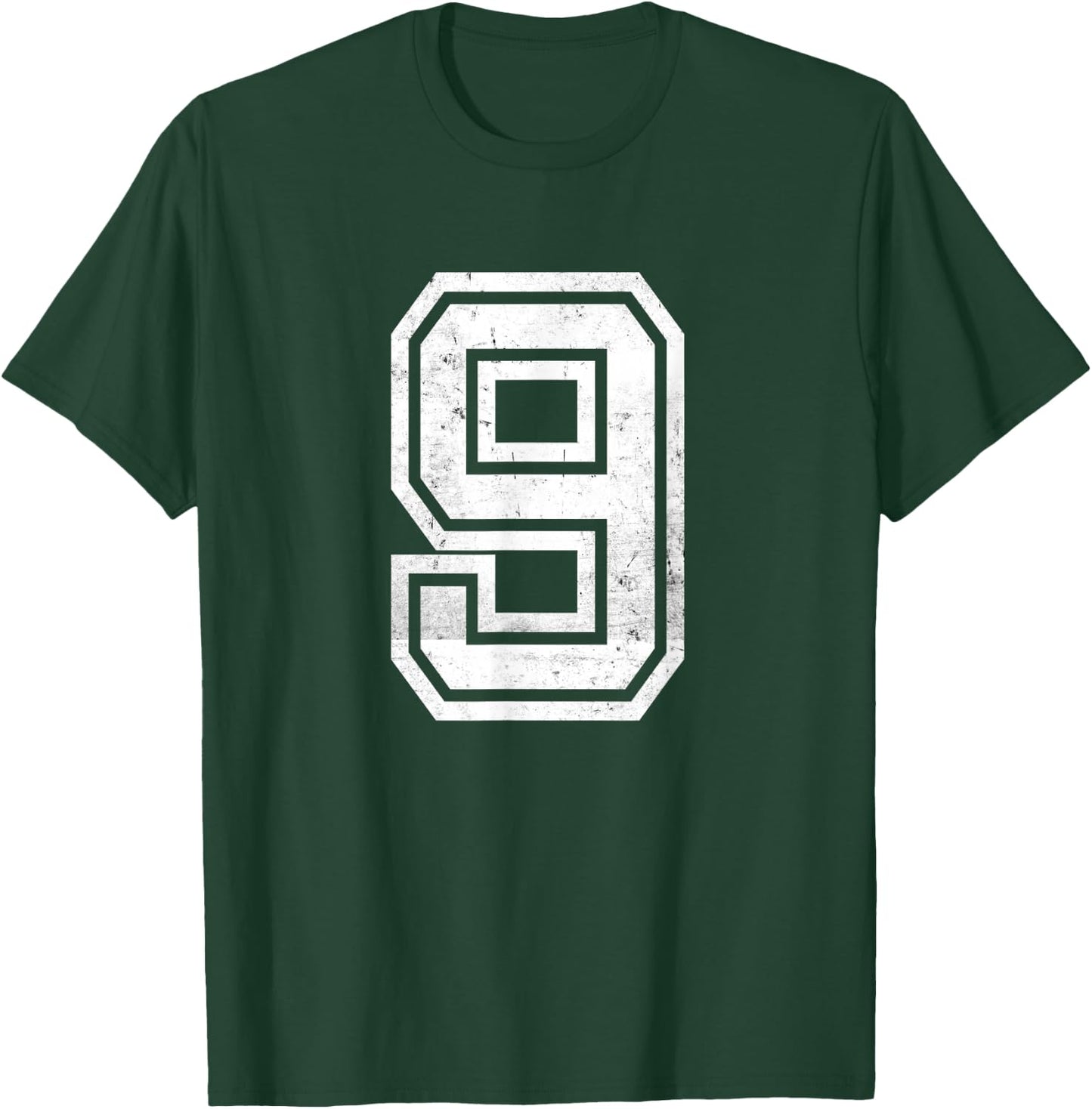 Number #9 Sports White Distressed Number T-Shirt - T-Shirt | Forest