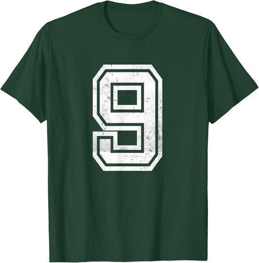 Number #9 Sports White Distressed Number T-Shirt - T-Shirt | Forest