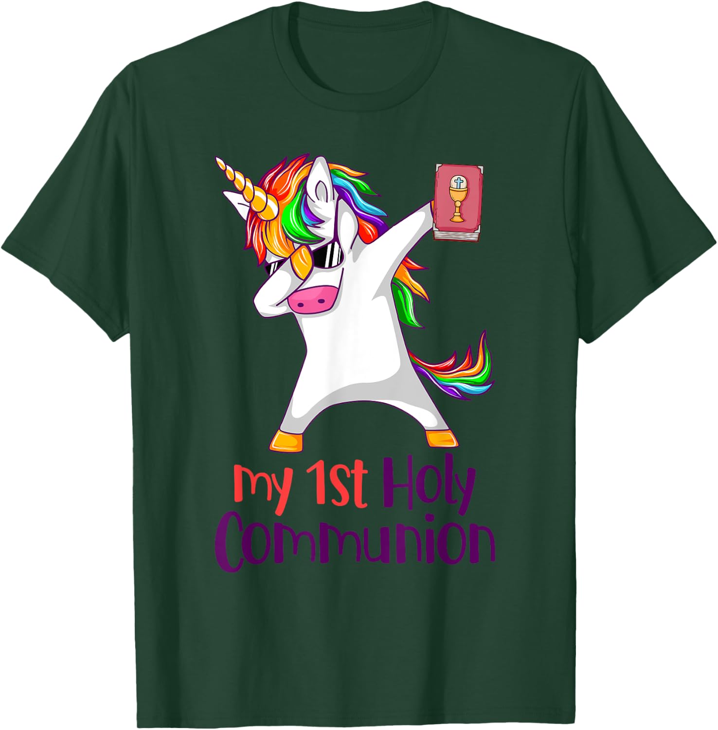 Dabbing Unicorn My 1st Holy Communion Christian Cute Unicorn T-Shirt - T-Shirt | Forest