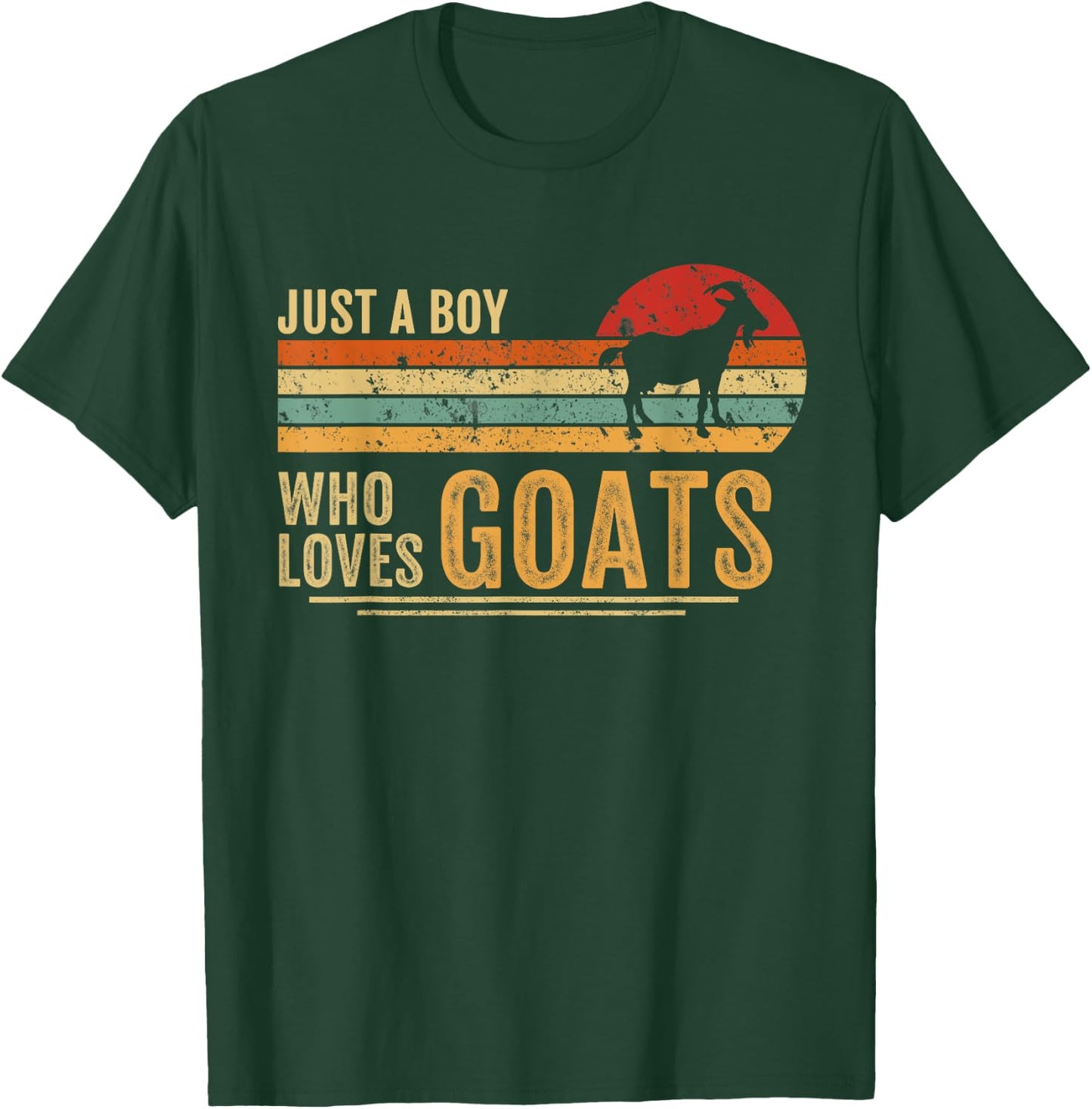 Just A Boy Who Loves Goats Retro Farmer Funny Goats Lover T-Shirt - T-Shirt | Forest