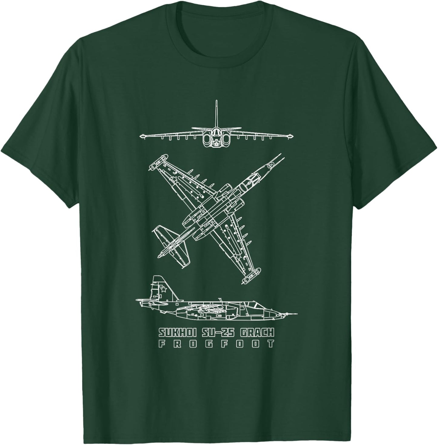 Sukhoi Su-25 Grach Russian Jet Plane Blueprints T-Shirt - T-Shirt | Forest