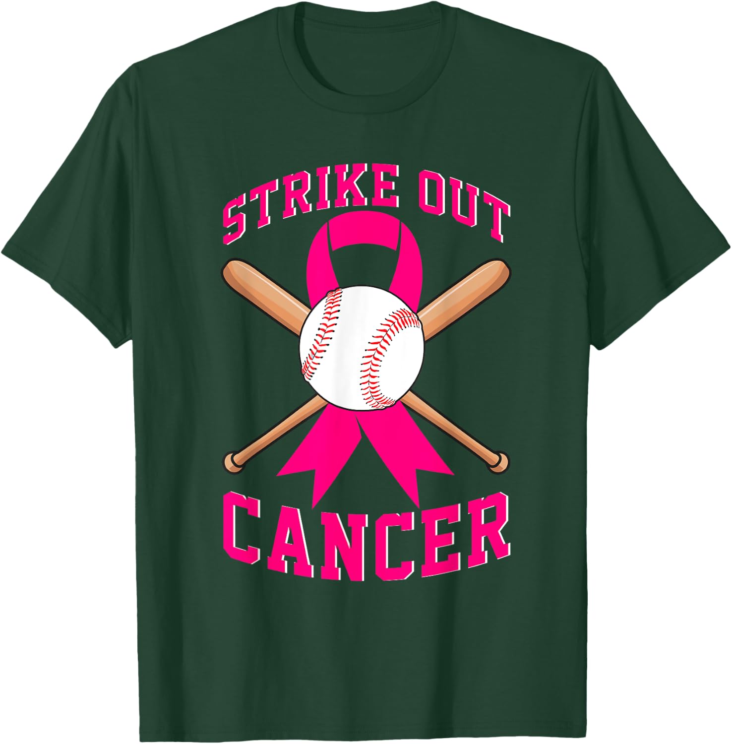 Strike Out Breast Cancer Baseball Fight Awareness T-Shirt - T-Shirt | Forest