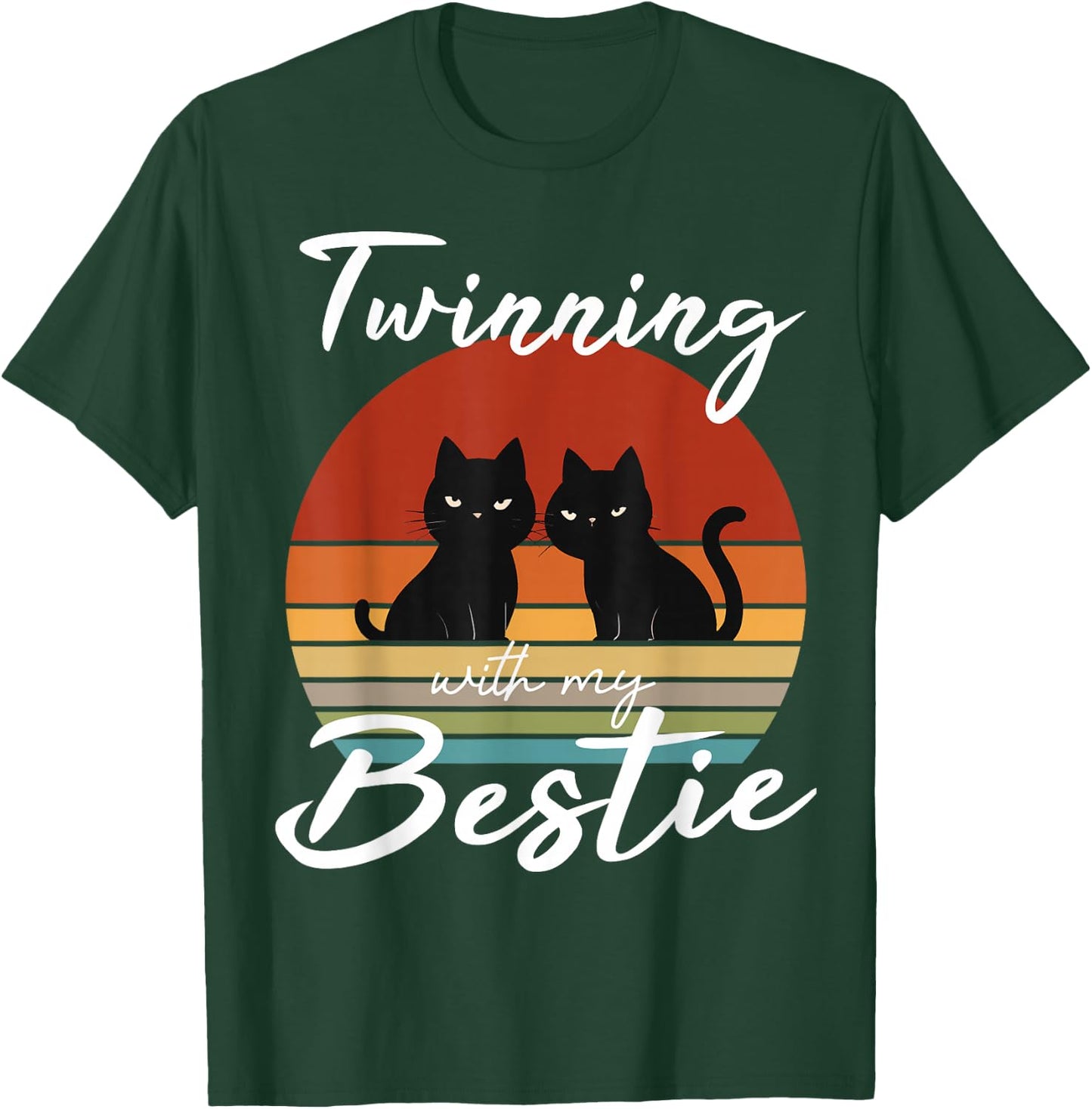 Twinning With My Bestie Friendship Retro Sunset Cat lover T-Shirt - T-Shirt | Forest