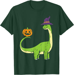 Brachiosaurus Witch Pumpkin Halloween Dinosaur Brontosaurus T-Shirt - T-Shirt | Forest