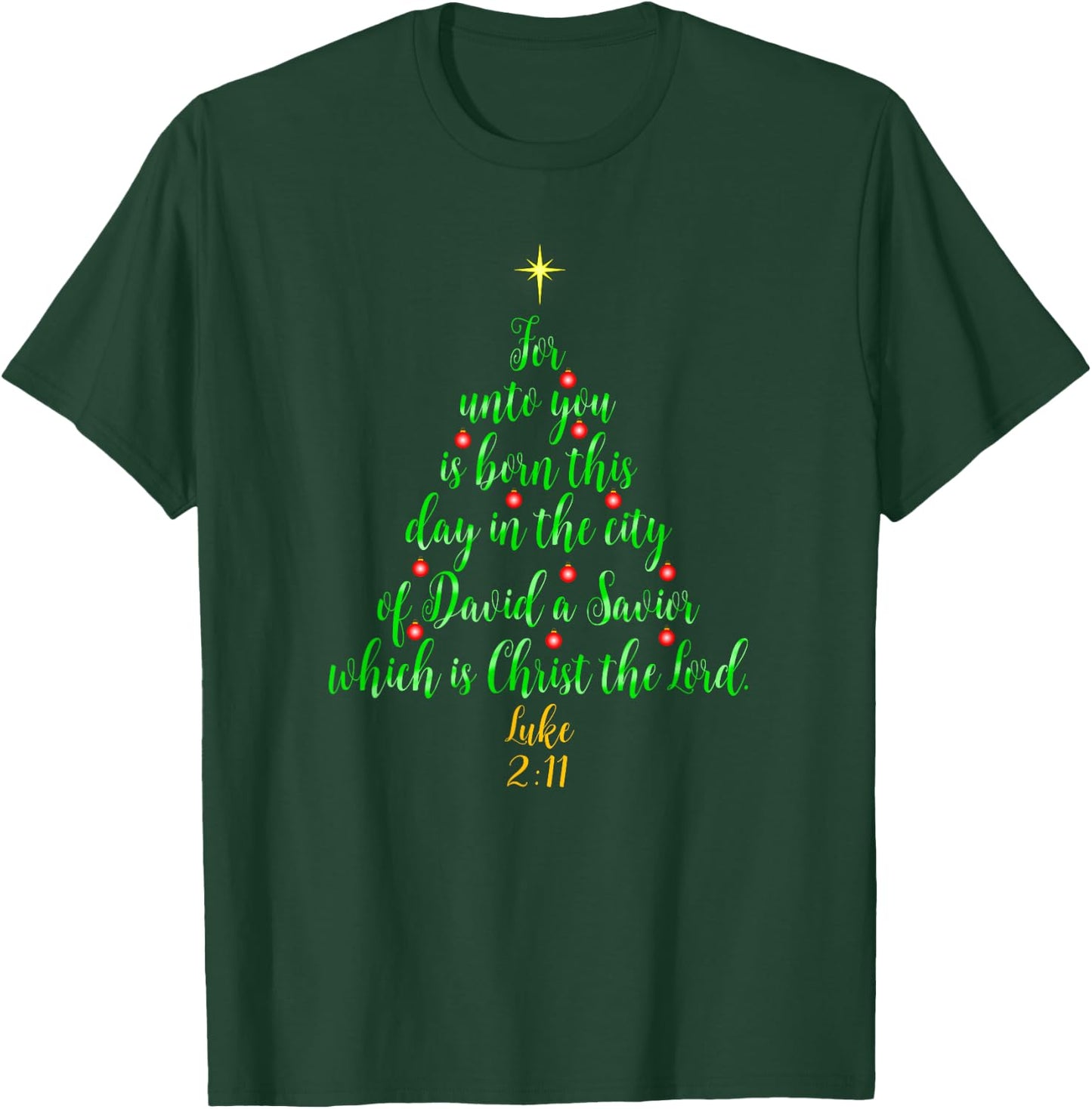 Christian Christmas Shirts Unto You Is Born A Savior Tree T-Shirt - T-Shirt | Forest