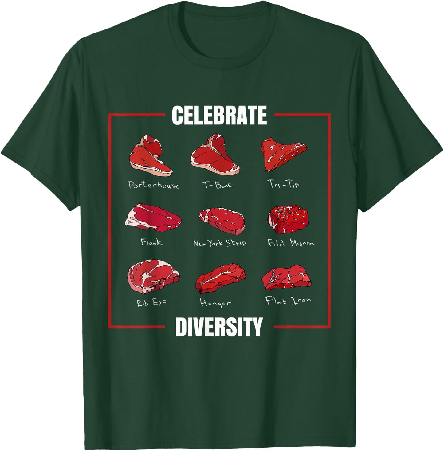 Celebrate Diversity Funny Steak Cuts Grill BBQ Meat Lover T-Shirt - T-Shirt | Forest