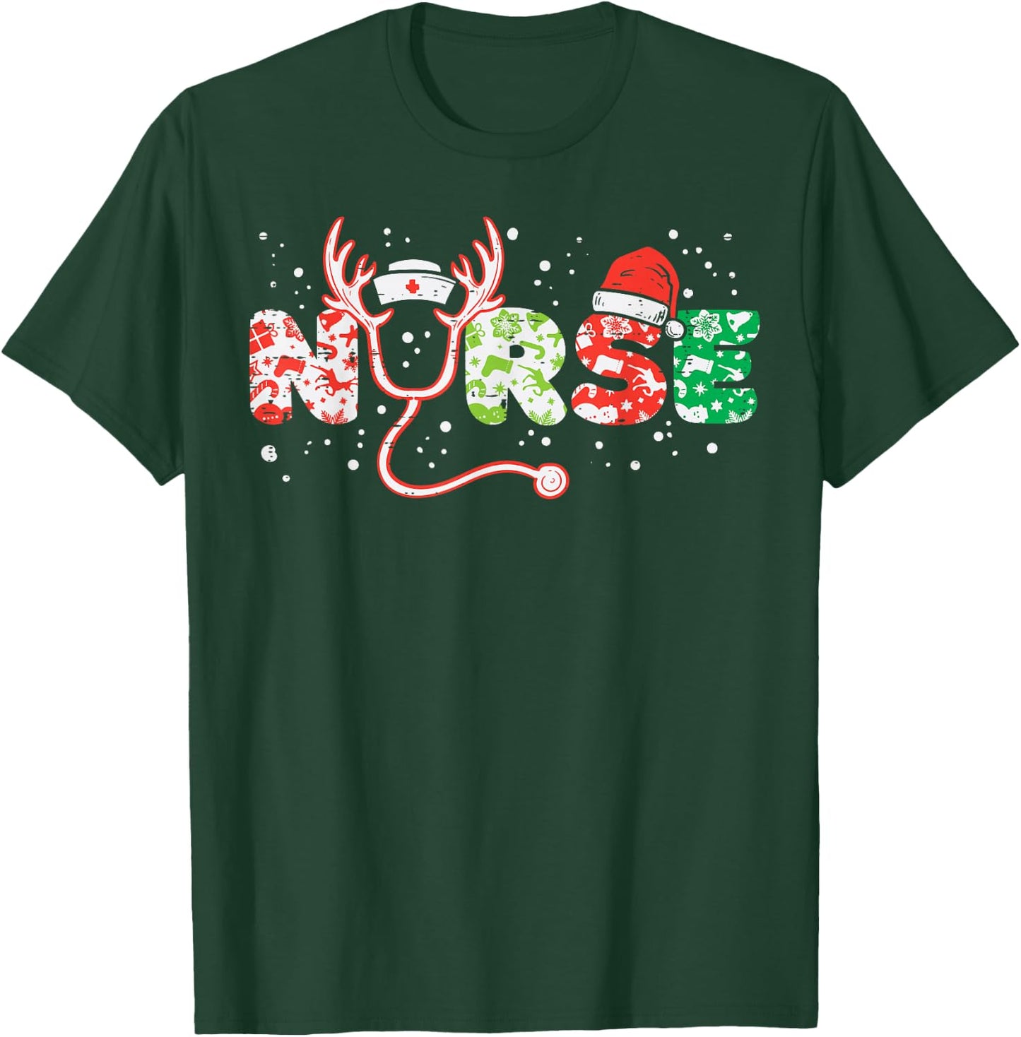 Nurse Christmas Stethoscope Nurses Xmas Scrub Top Women T-Shirt - T-Shirt | Forest