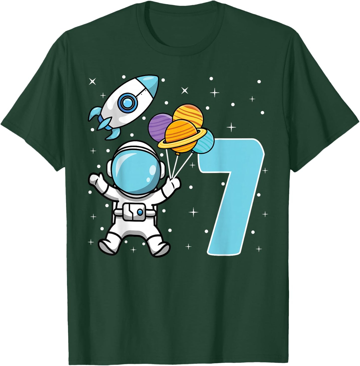 7th Birthday Party Astronaut Space Astronomy 7 Years Old T-Shirt - T-Shirt | Forest