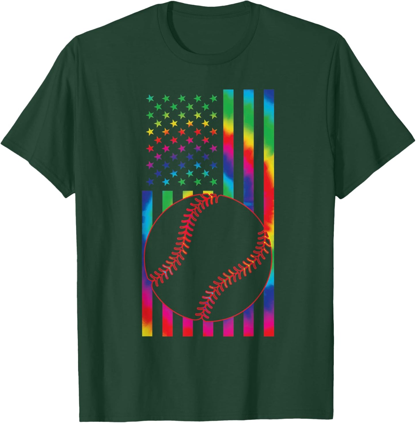 ball of Baseball Tie dye American Flag baseball sport T-Shirt - T-Shirt | Forest