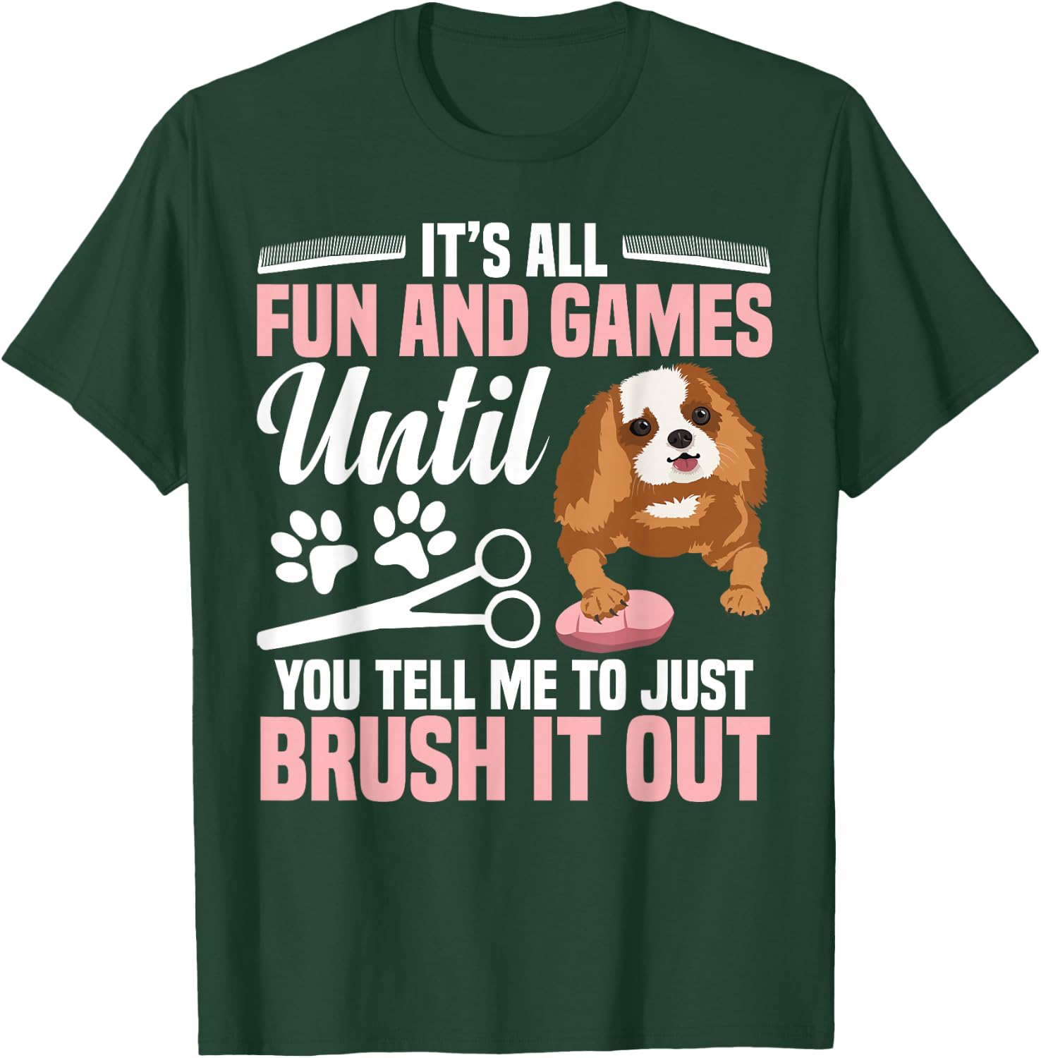 Dog Hairdresser Salon Dog Groomer Smock Dog Grooming T-Shirt - T-Shirt | Forest