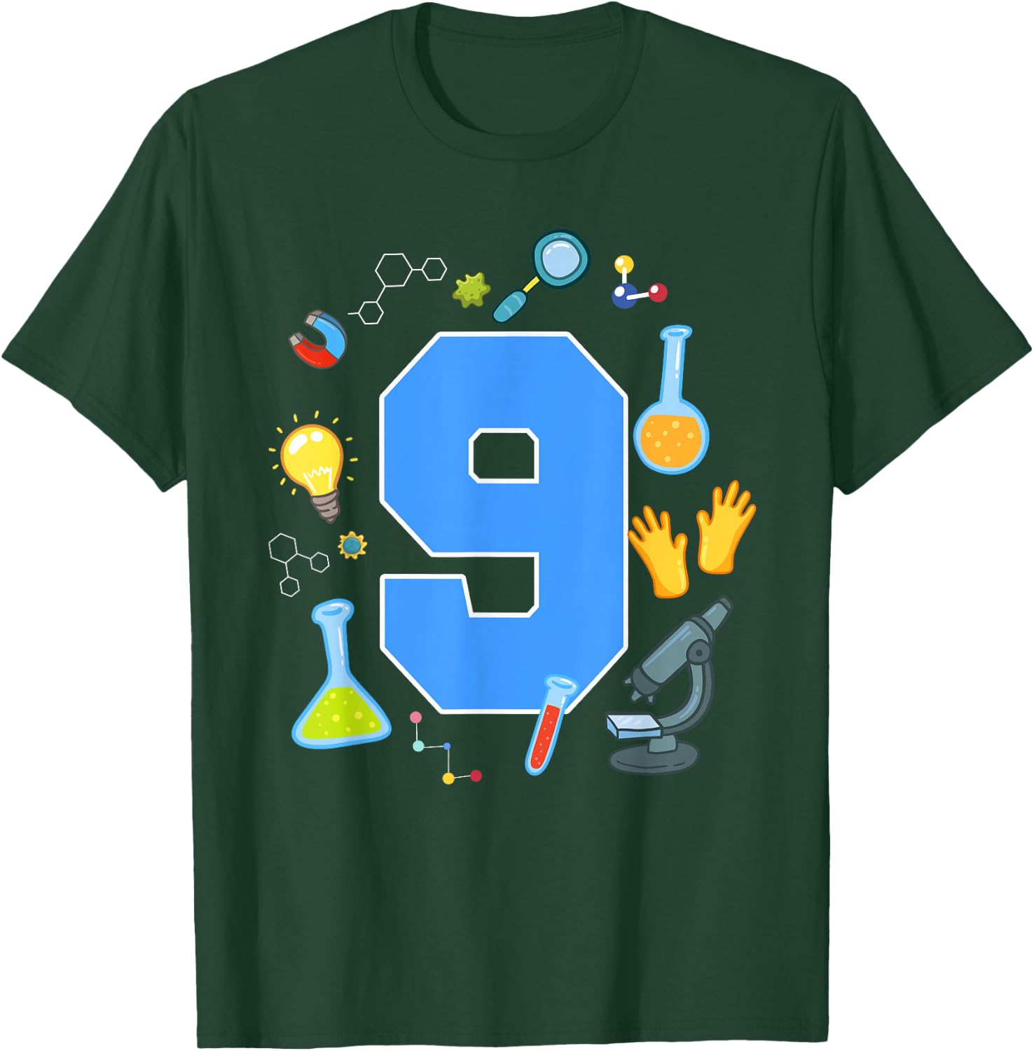 9th Birthday Science Theme 9 Year Old Future Scientist T-Shirt - T-Shirt | Forest