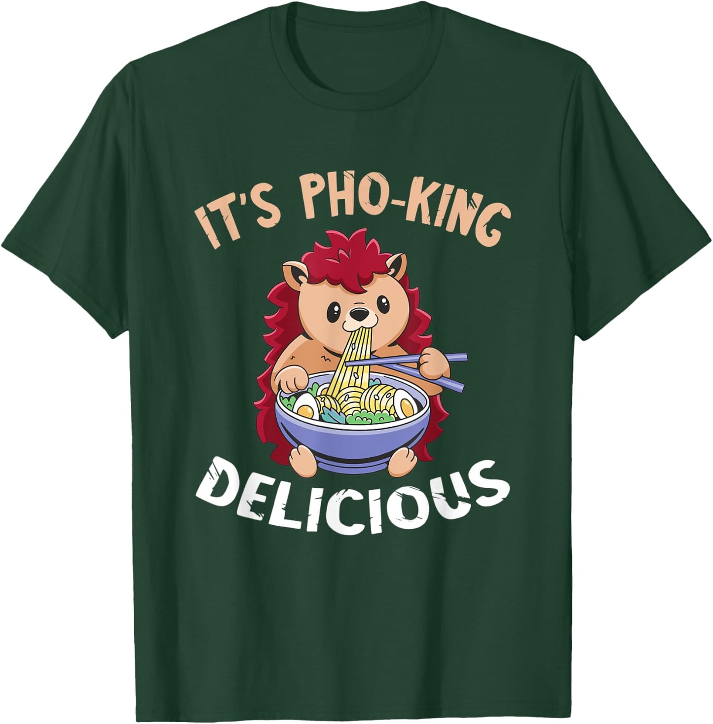 Funny Food Pun Hedgehog Pho Bowl Vietnamese Noodle Soup T-Shirt - T-Shirt | Forest