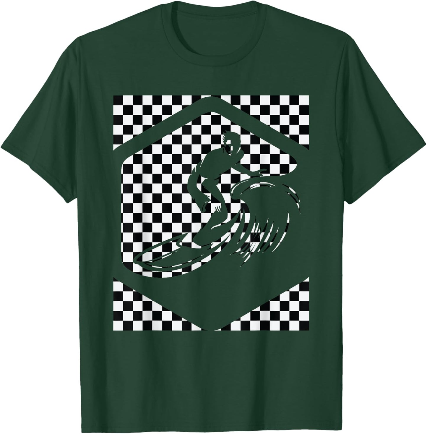Checkered Surfer Black And White Checker For Surf and Skate T-Shirt - T-Shirt | Forest