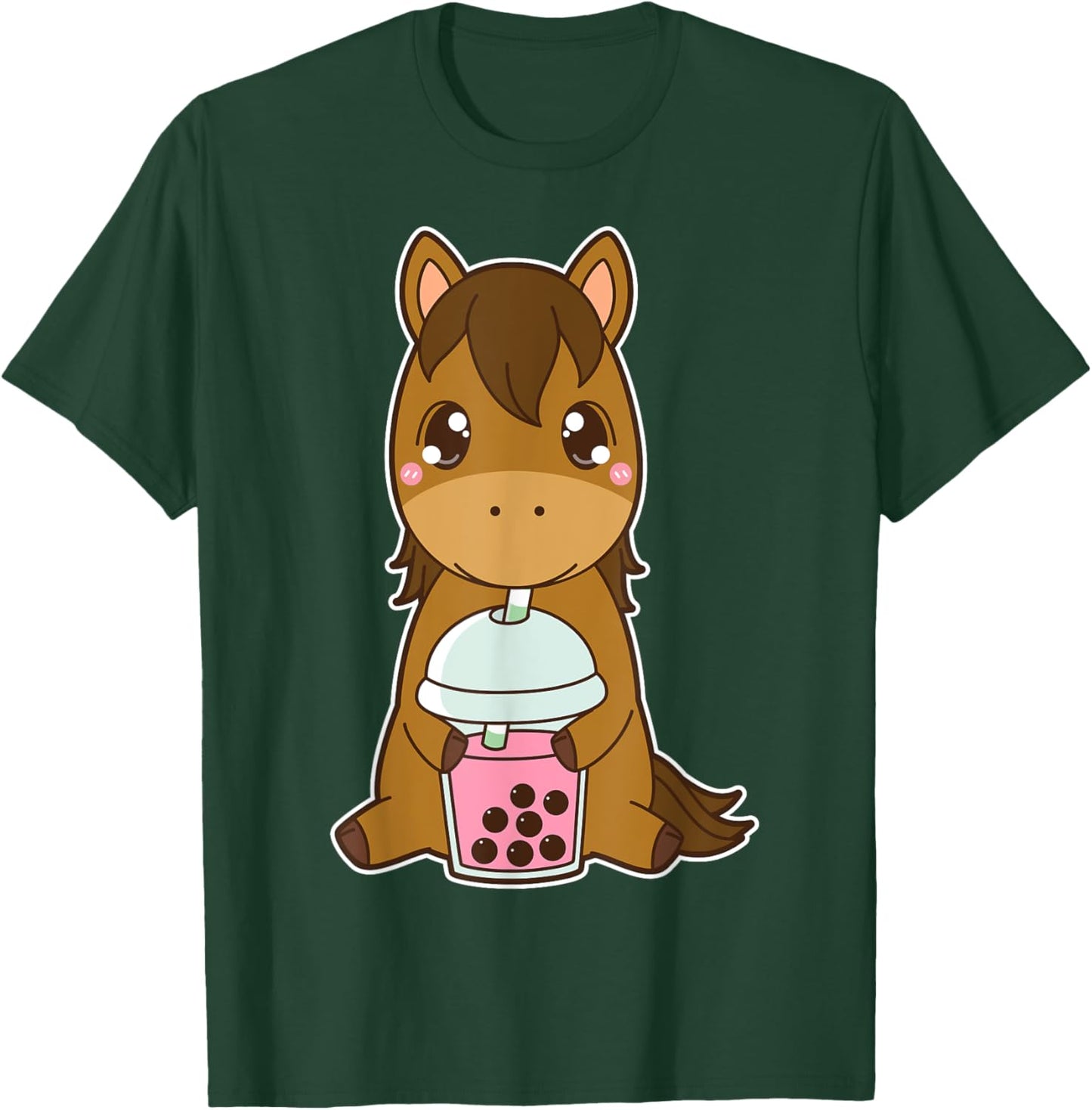 Kawaii Cute Zodiac Boba Horse Strawberry Bubble Milk Tea T-Shirt - T-Shirt | Forest