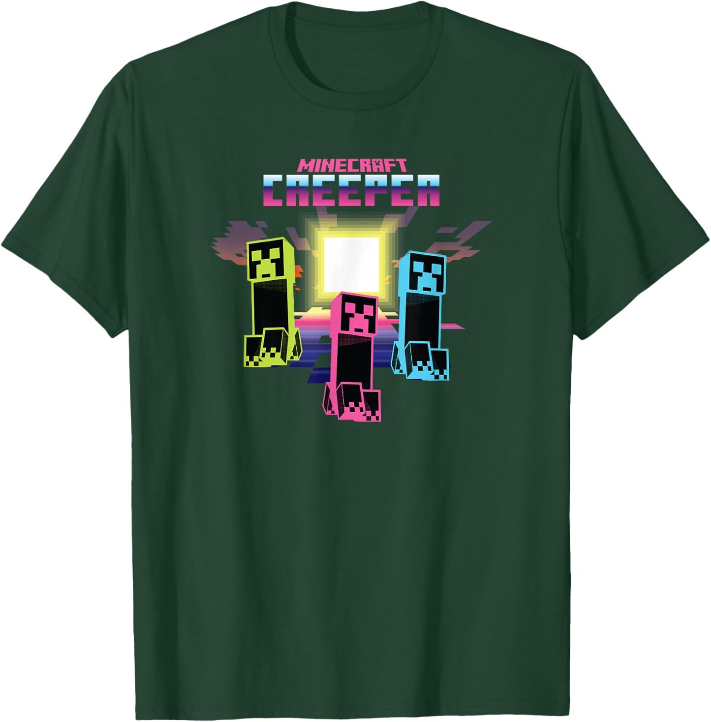 Minecraft Creeper Bright Neon Poster T-Shirt - T-Shirt | Forest