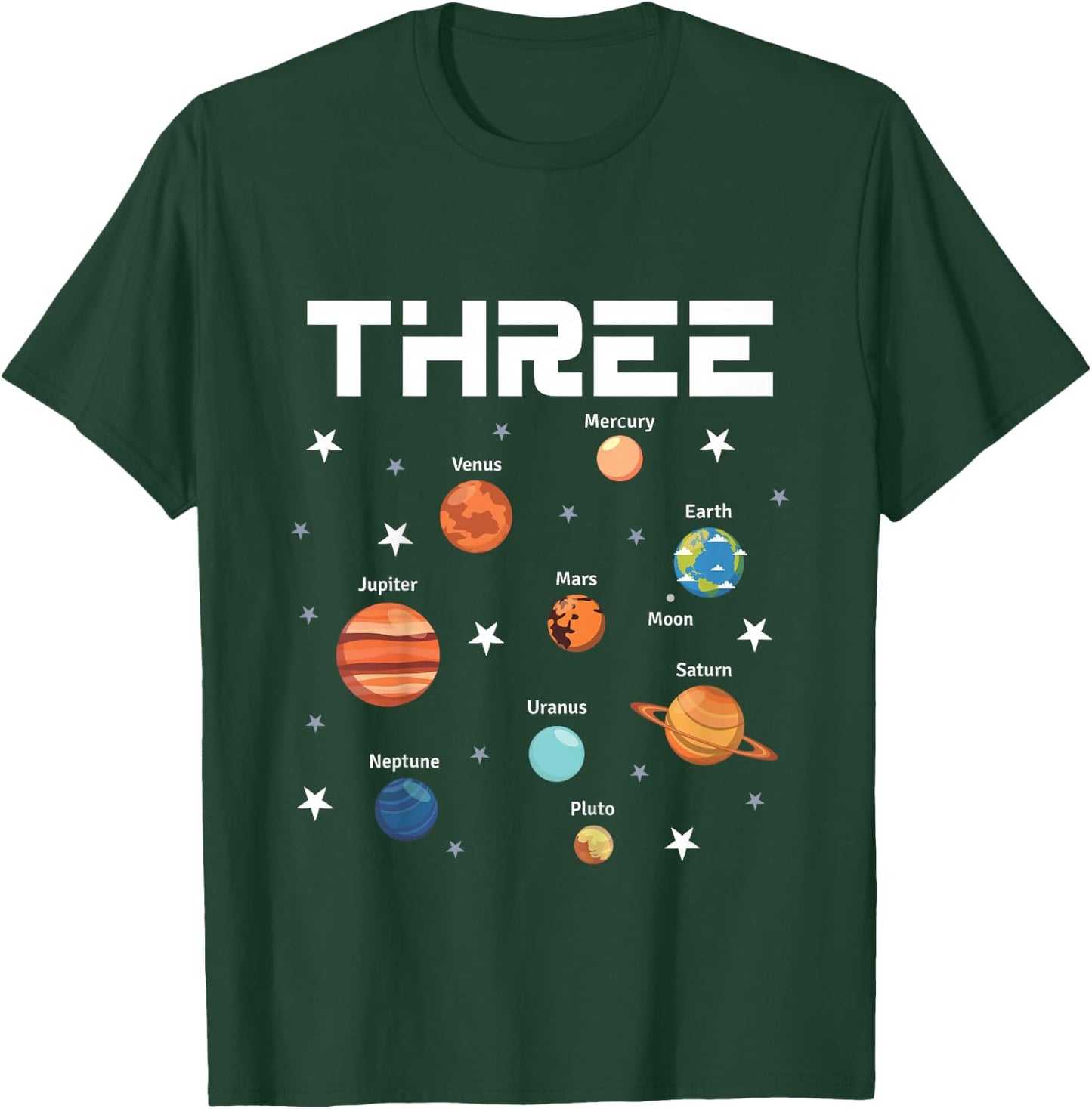 3 Year Old Outer Space Birthday Party Solar Planets 3rd Gift T-Shirt - T-Shirt | Forest