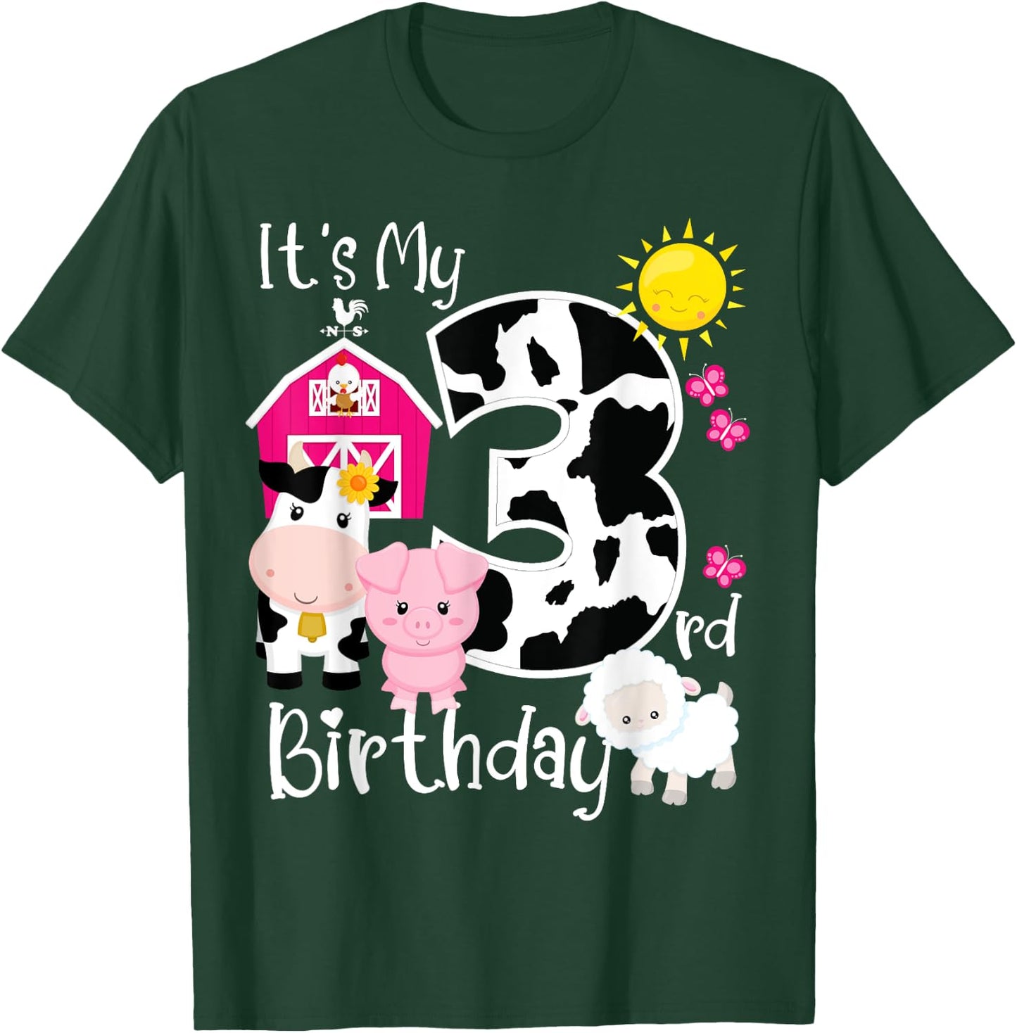 Farm Animals 3 Year Old It's My 3rd Birthday Party Bday Girl T-Shirt - T-Shirt | Forest