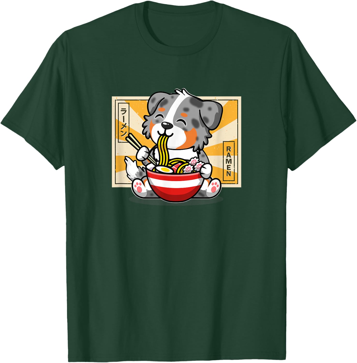 Funny Kawaii Kids Ramen Blue Merle Australian Shepherd Lover T-Shirt - T-Shirt | Forest