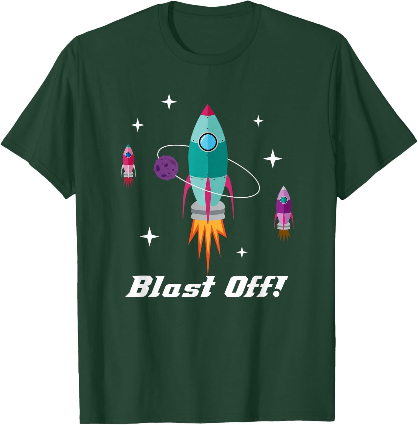 Blast Off Outer Space Rocketship Shirt T-Shirt - T-Shirt | Forest