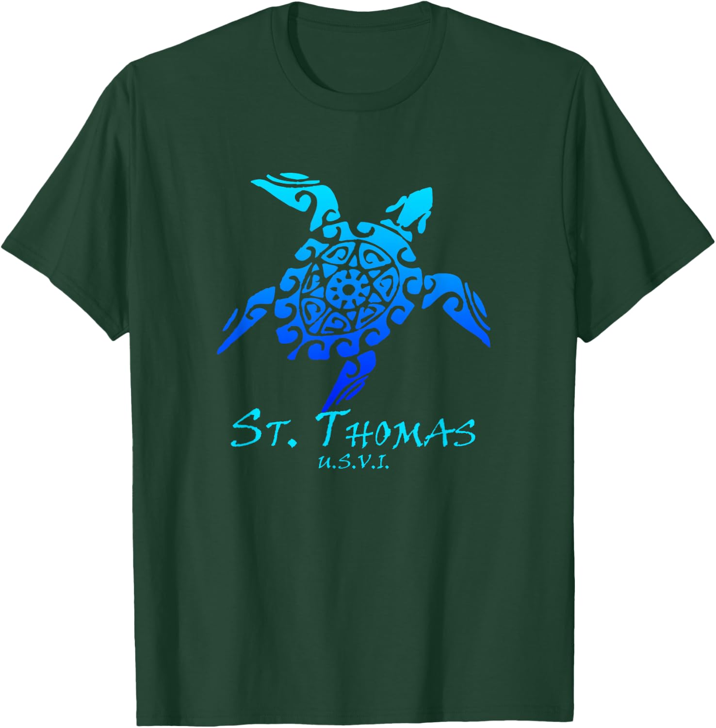 St. Thomas, USVI Vintage Retro Tribal Turtle Vacation T-Shirt - T-Shirt | Forest