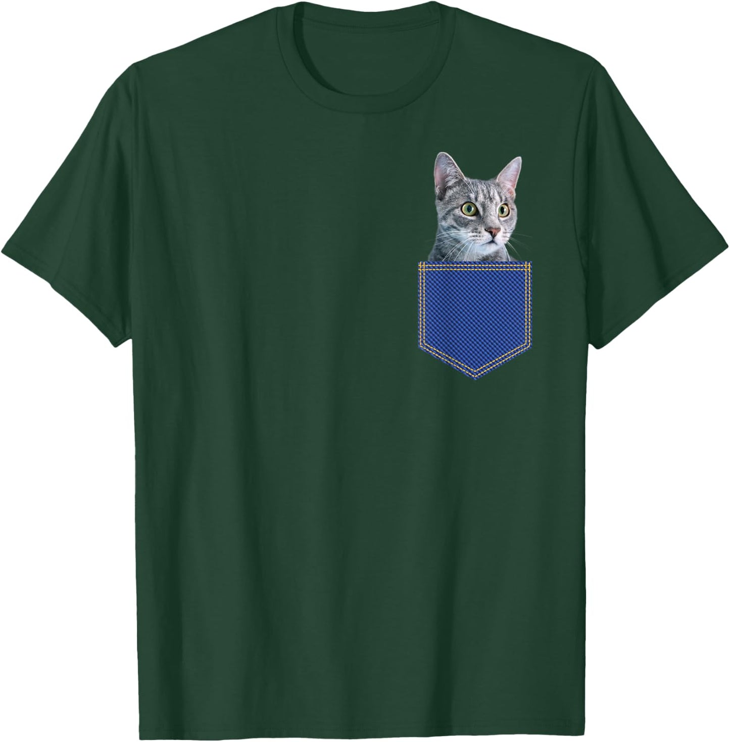 Gray Cat In A Pocket Cute Kitten Pocket Men Women Kids T-Shirt - T-Shirt | Forest