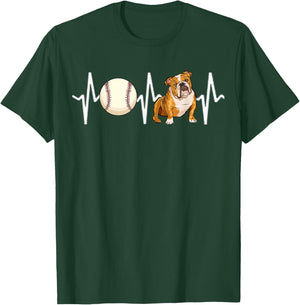 Baseball Bulldog Heartbeat Dog Lover T-Shirt - T-Shirt | Forest