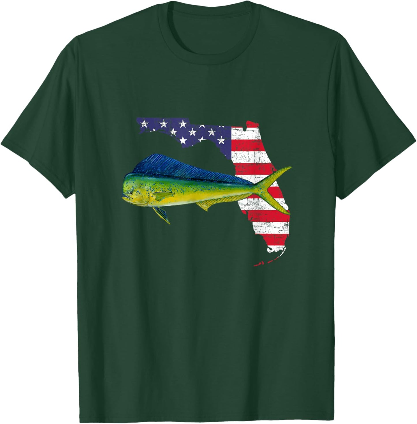 Mahi Mahi Florida, American Flag, Fishing Mahi Mahi T-Shirt - T-Shirt | Forest