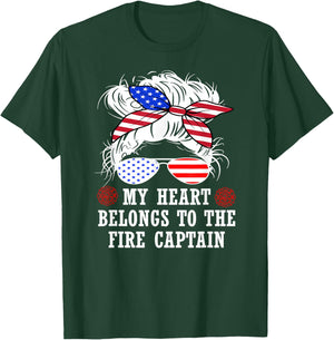 My Heart Belongs to Fire Captain Firefighter Mom Wife Gifts T-Shirt - T-Shirt | Forest