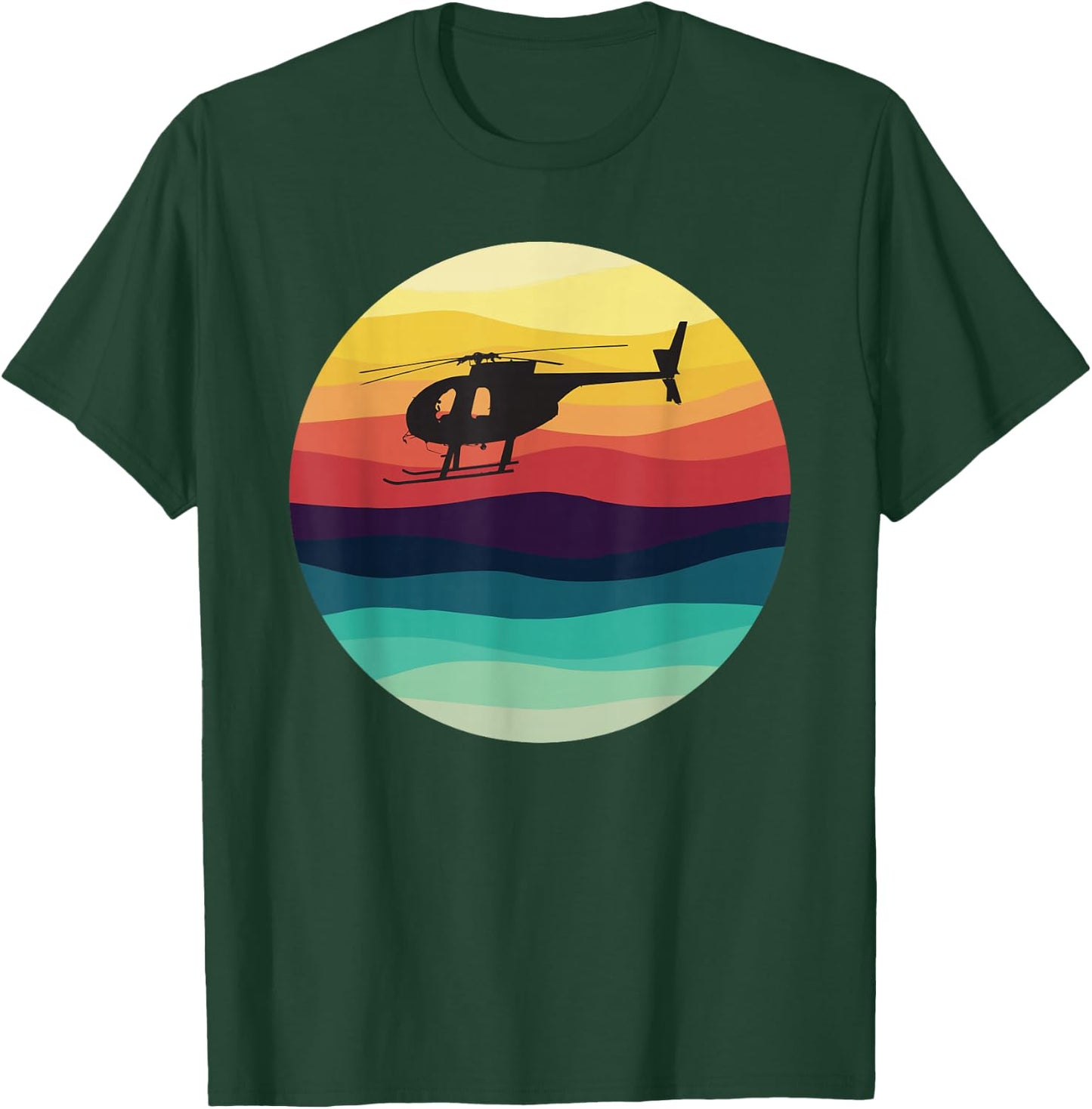 Retro Helicopter Silhouette MD 500 Sunset Pilot T-Shirt - T-Shirt | Forest