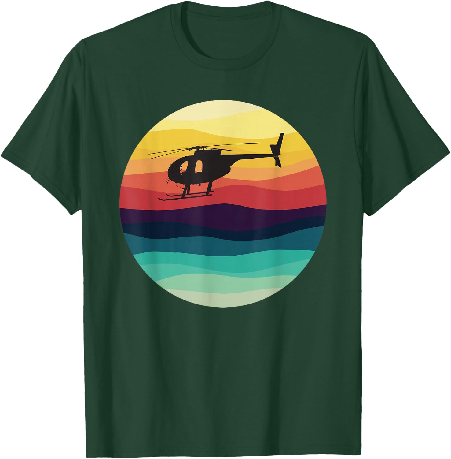 Retro Helicopter Silhouette MD 500 Sunset Pilot T-Shirt - T-Shirt | Forest
