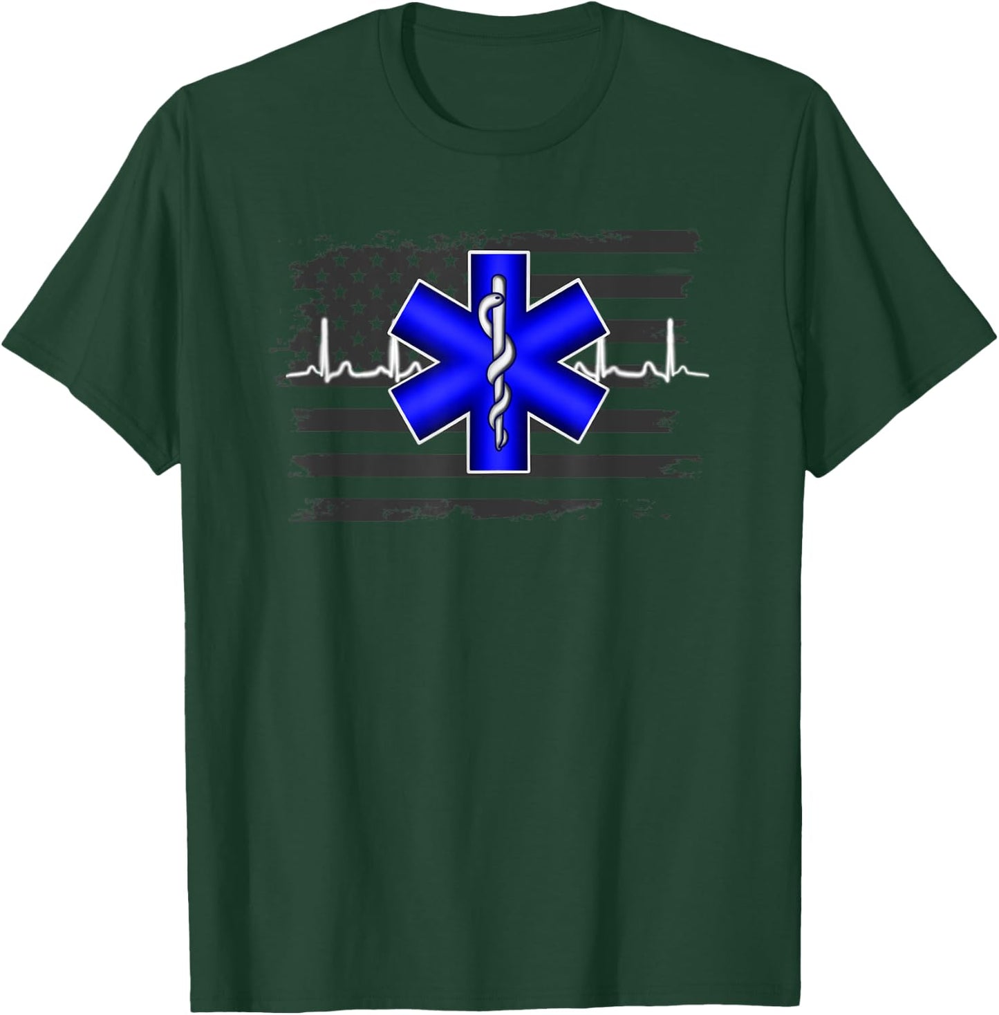 EMS EMT Paramedic First Responder Flag Thin White Line T-Shirt - T-Shirt | Forest