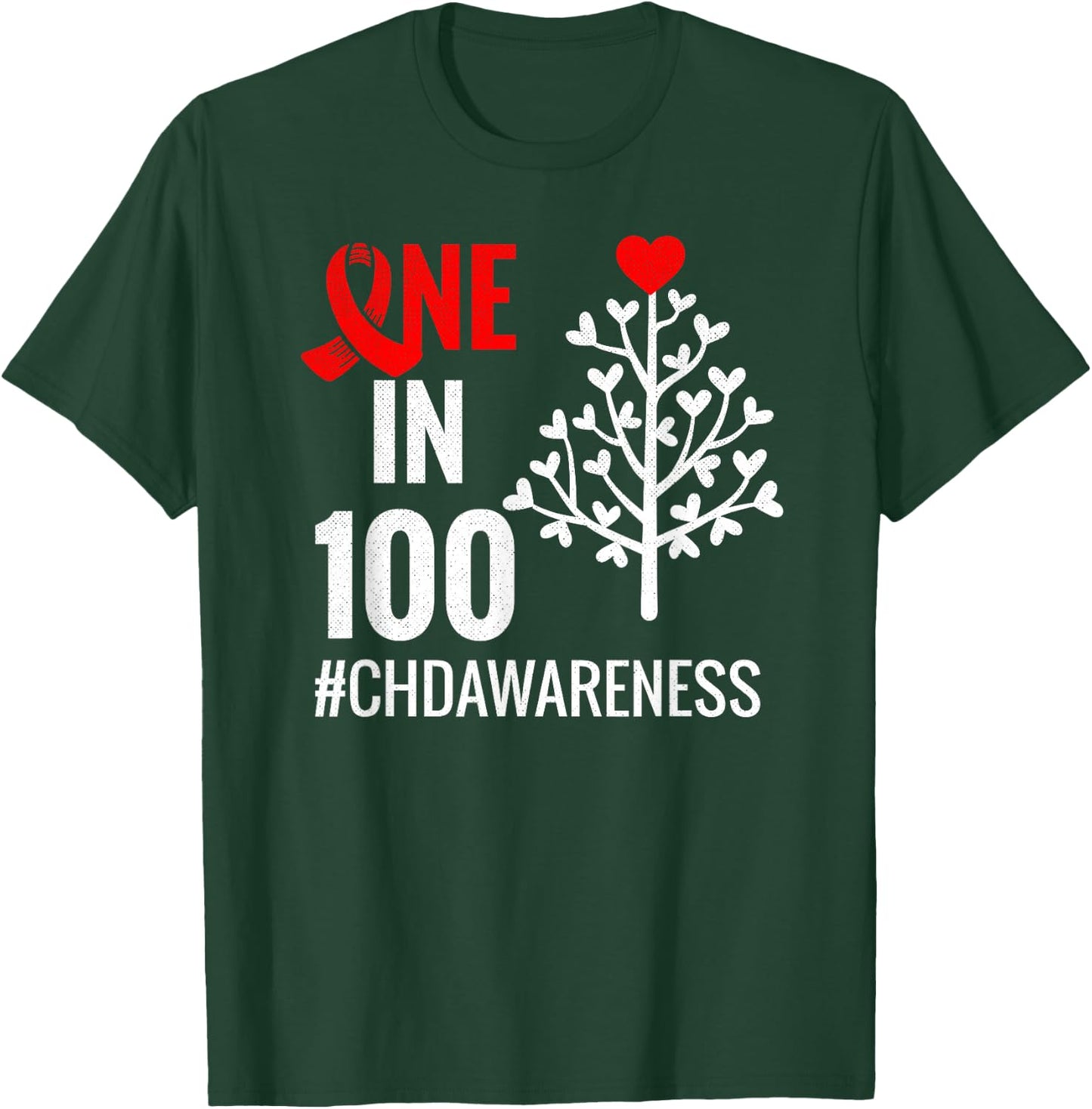 One In 100 | Congenital Heart Defect Month CHD Warrior T-Shirt - T-Shirt | Forest